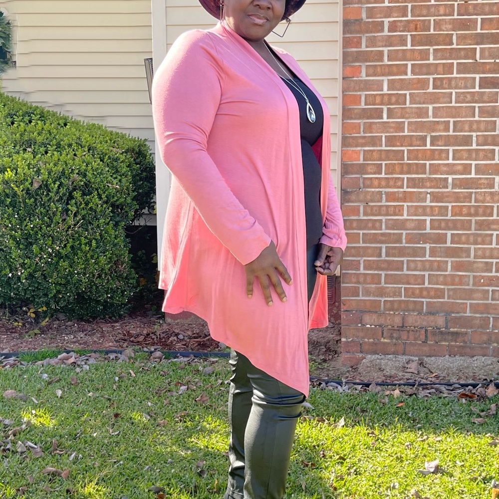 Dust Rose Drapery open-front long sleeve cardigan